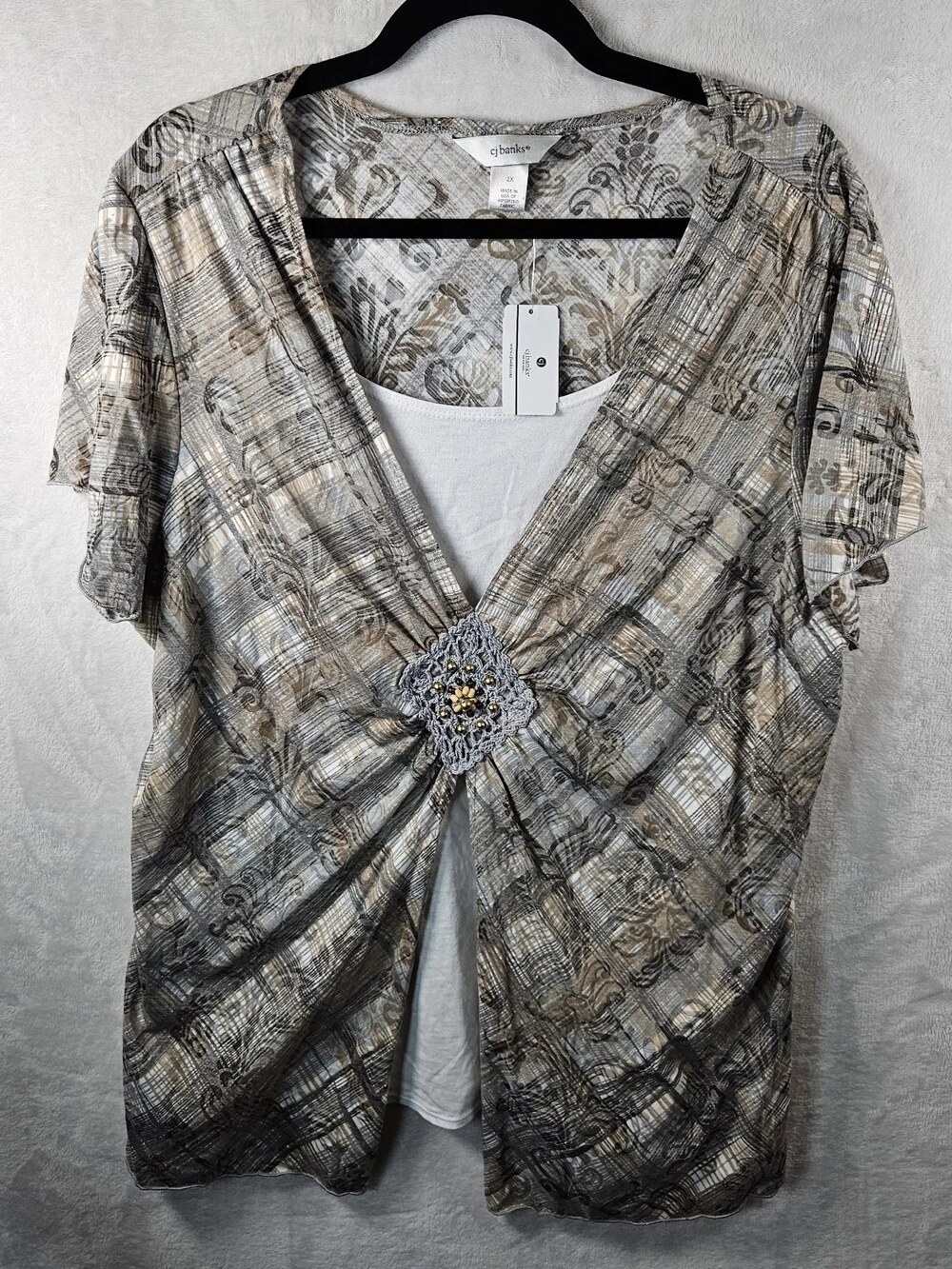 CJ Banks Baroque Scroll Crochet Top Women's Plus Size 2X Festival Summer